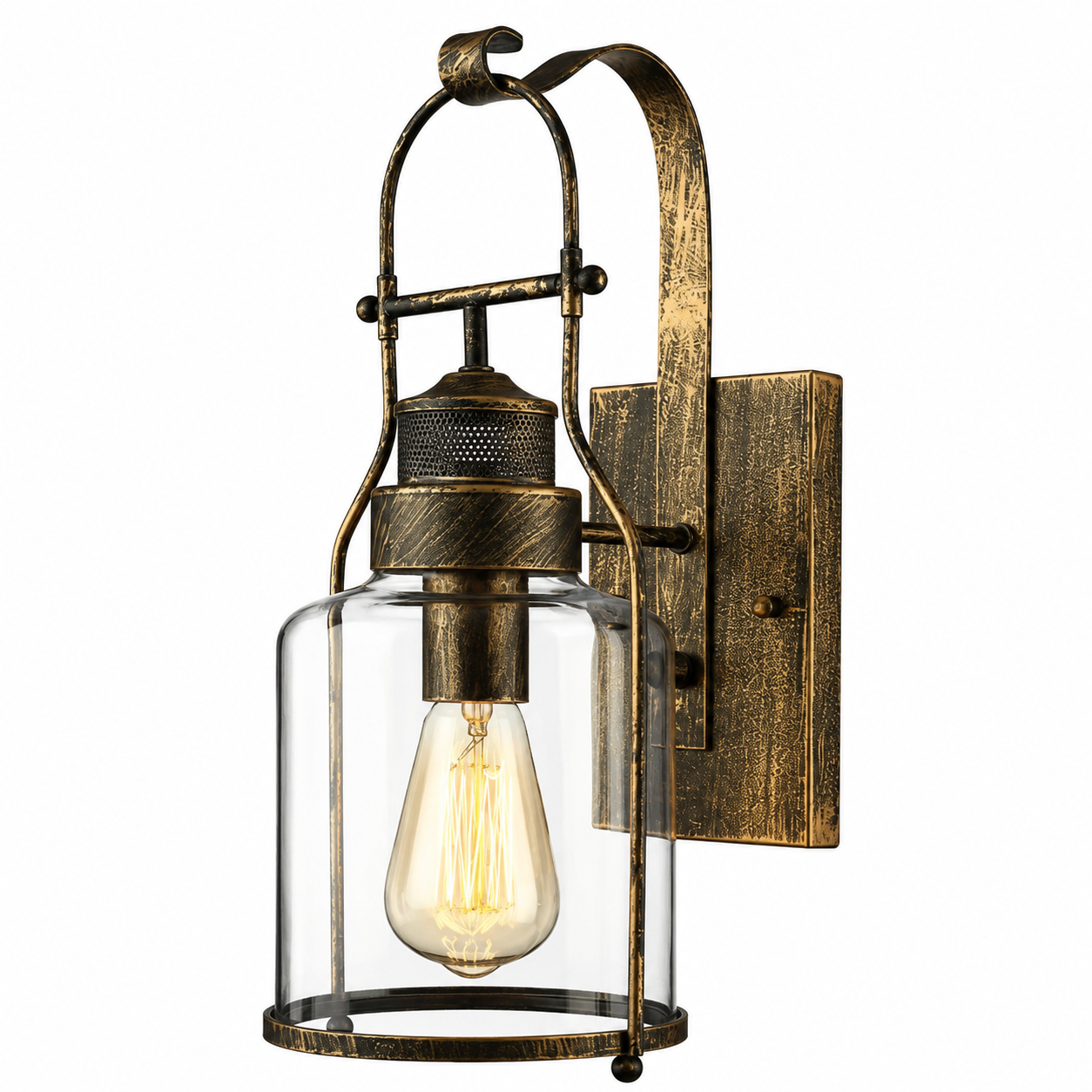 Ferro: Aplique de Pared Vintage Rústico de Metal y Cristal LED