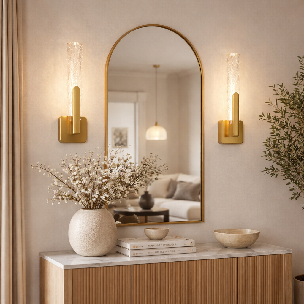 Aplique de pared LED vertical Ondera – latón
