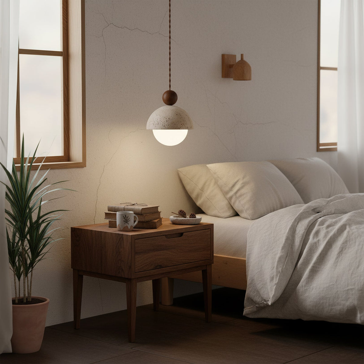 Lámpara colgante de travertino Roquela sobre una mesa de comedor – imagen 14