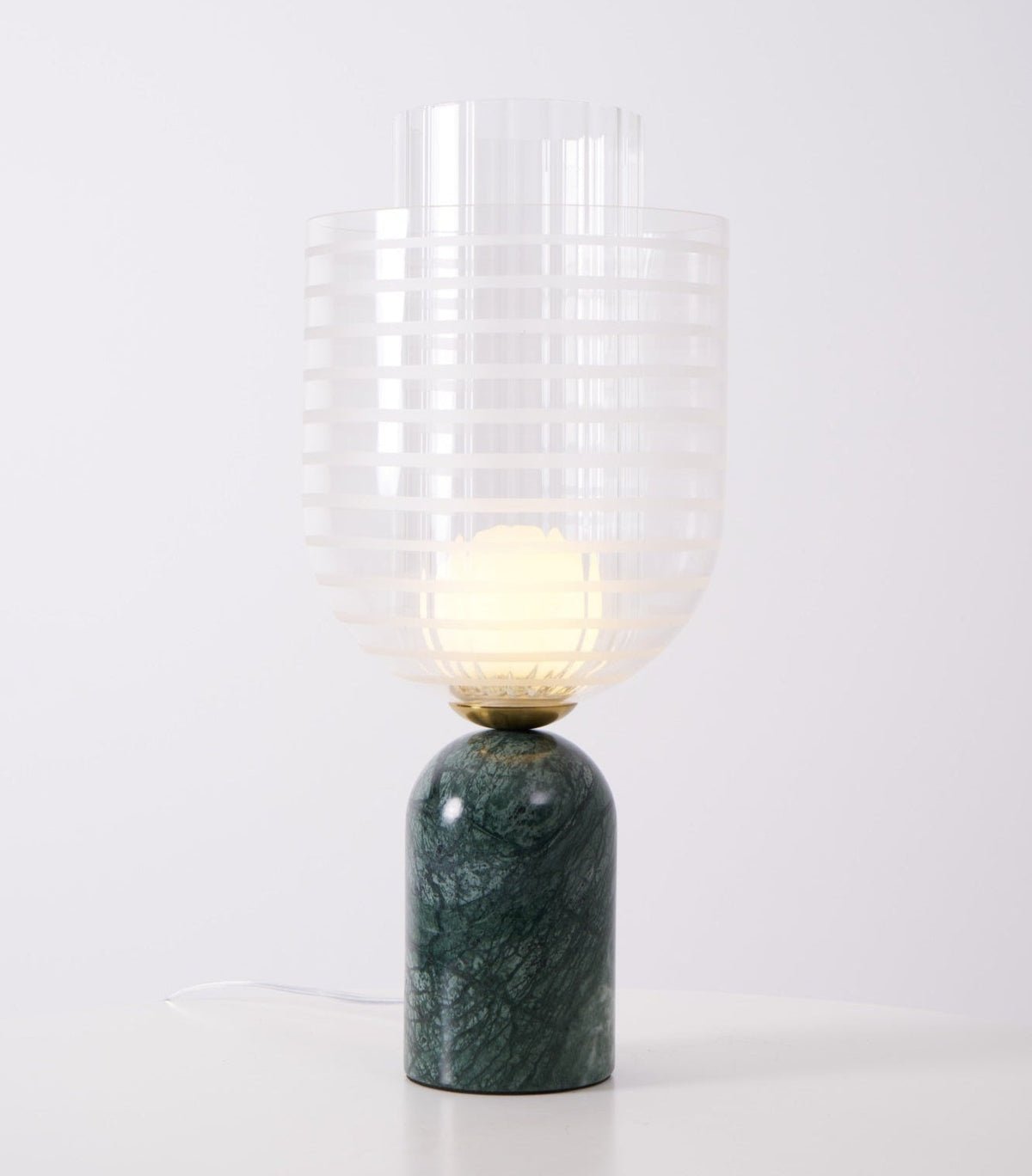 Hinara - Lámpara de Mesa de Mármol Verde con Pantalla de Cristal Acanalado