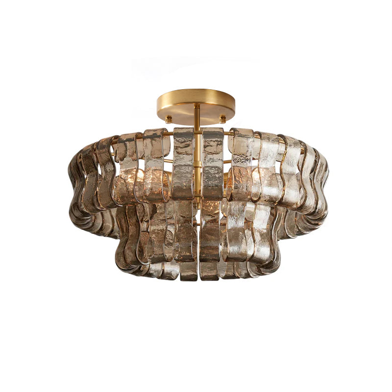 Lámpara araña de cristal Nivalia – gris ahumado y dorado, Ø 45 cm · 6 luces