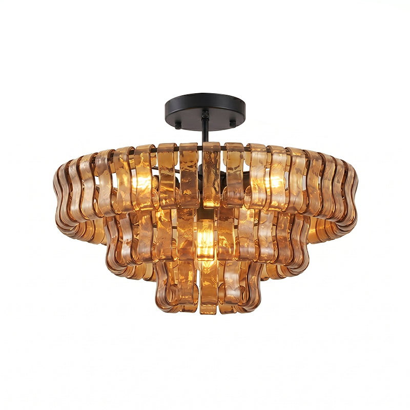 Lámpara araña de cristal Nivalia – ámbar y negro, Ø 60 cm · 9 luces