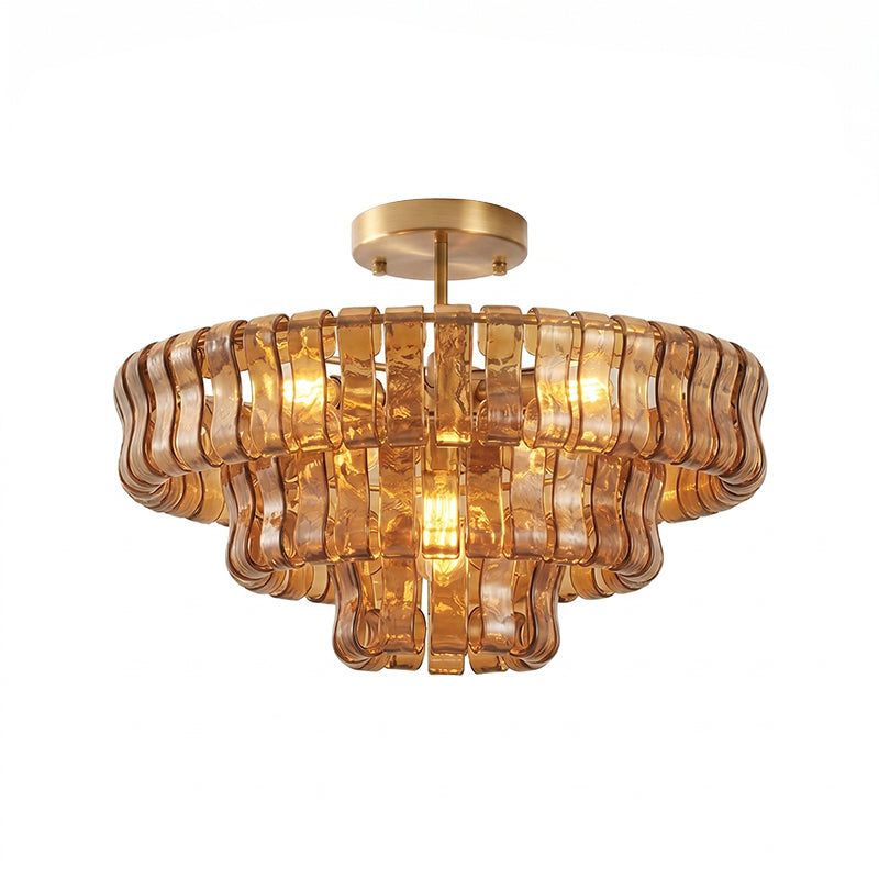 Lámpara araña de cristal Nivalia – ámbar y dorado, Ø 60 cm · 9 luces