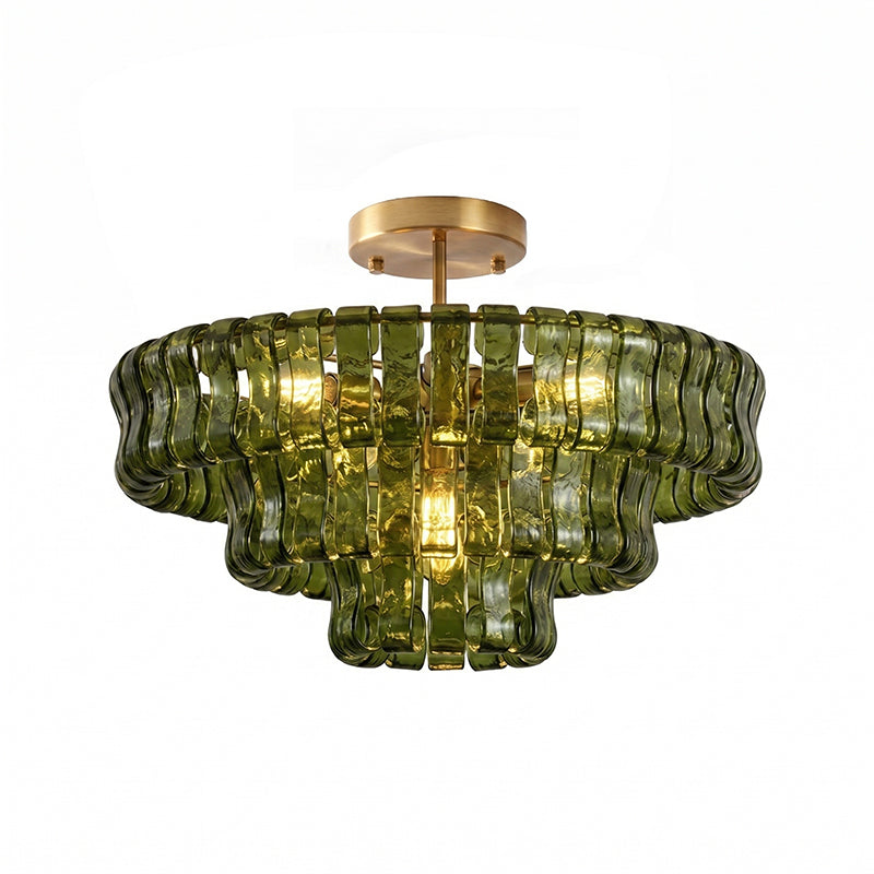 Lámpara araña de cristal Nivalia – verde y dorado, Ø 60 cm · 9 luces