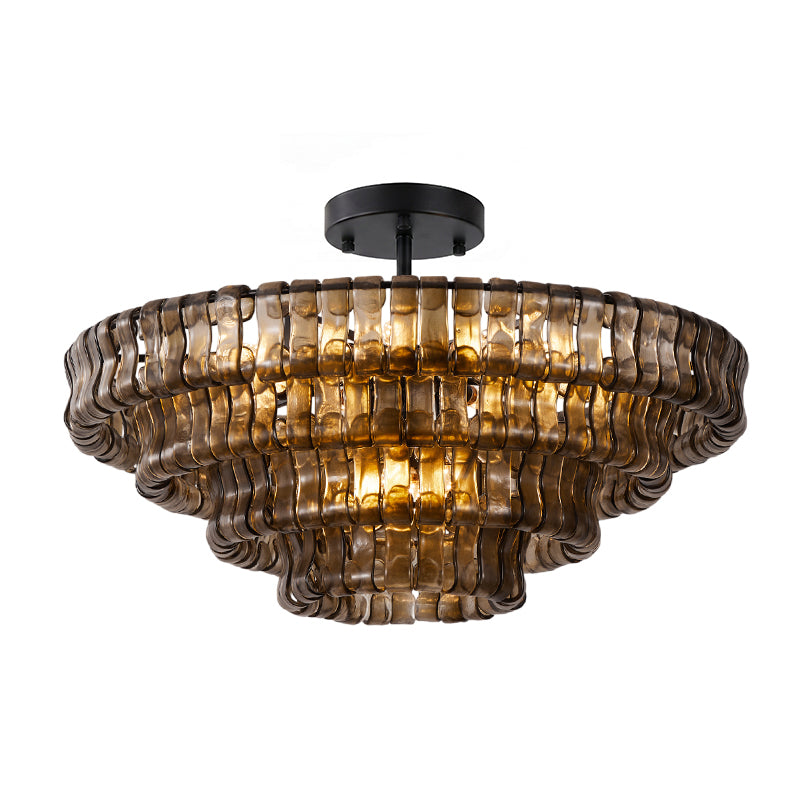 Lámpara araña de cristal Nivalia – gris ahumado y negro, Ø 90 cm · 18 luces