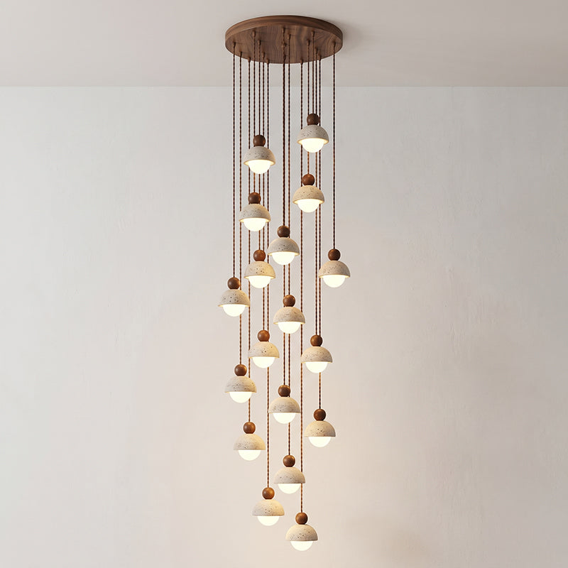 Lámpara colgante de travertino Roquela – 18 luces nogal