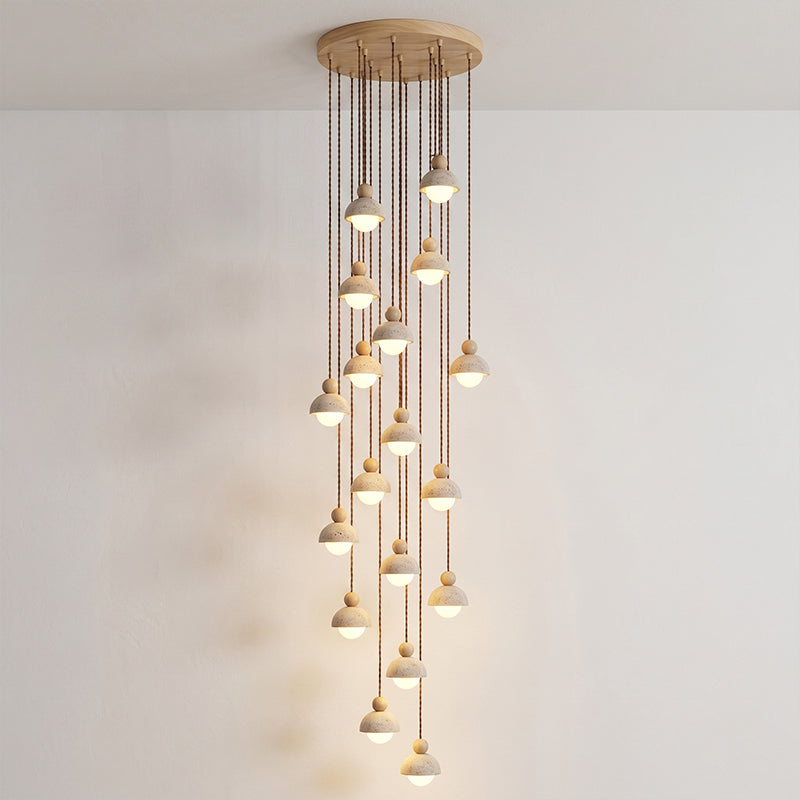 Lámpara colgante de travertino Roquela – 18 luces madera natural