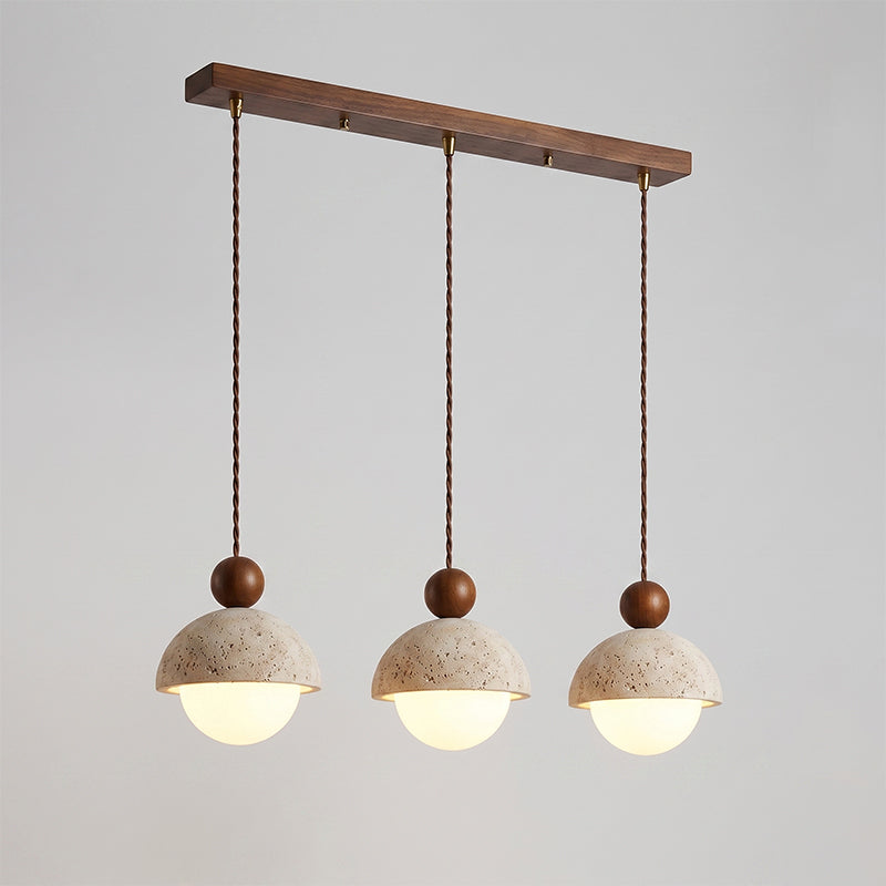 Lámpara colgante de travertino Roquela – 3 luces lineal nogal