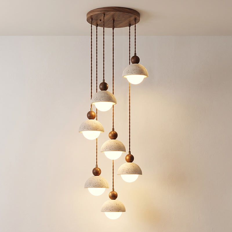 Lámpara colgante de travertino Roquela – 7 luces nogal