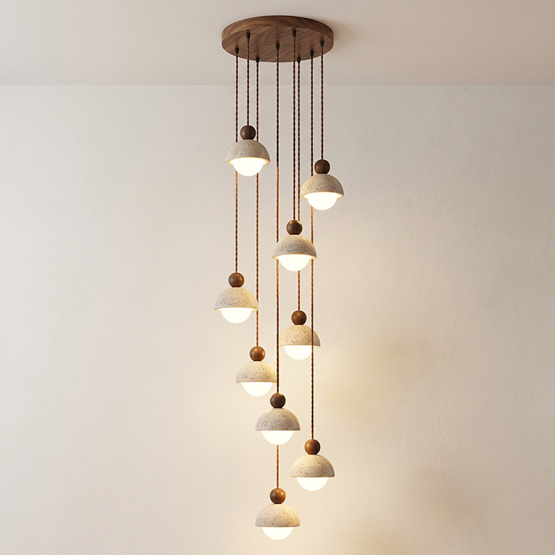 Lámpara colgante de travertino Roquela – 9 luces nogal