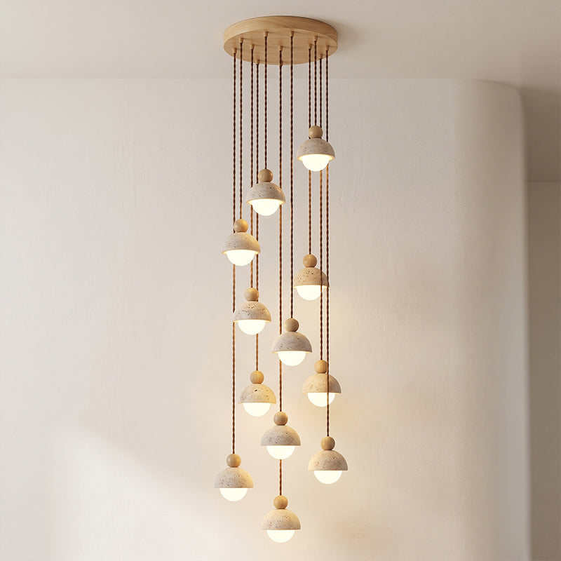 Lámpara colgante de travertino Roquela – 12 luces madera natural