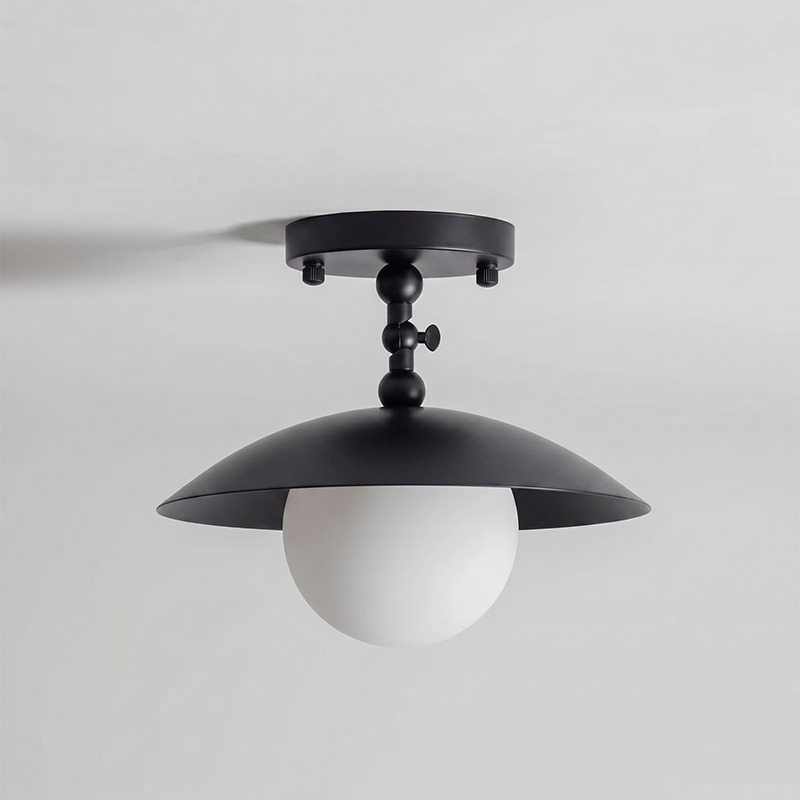 Plafón de techo Eburna – negro con cristal opal blanco
