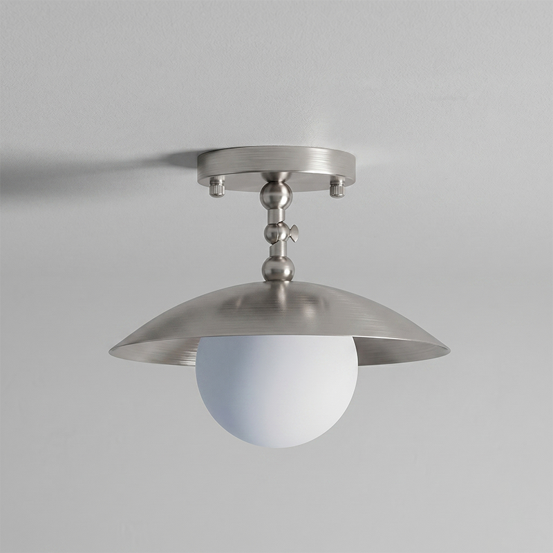 Plafón de techo Eburna – níquel satinado con cristal opal blanco