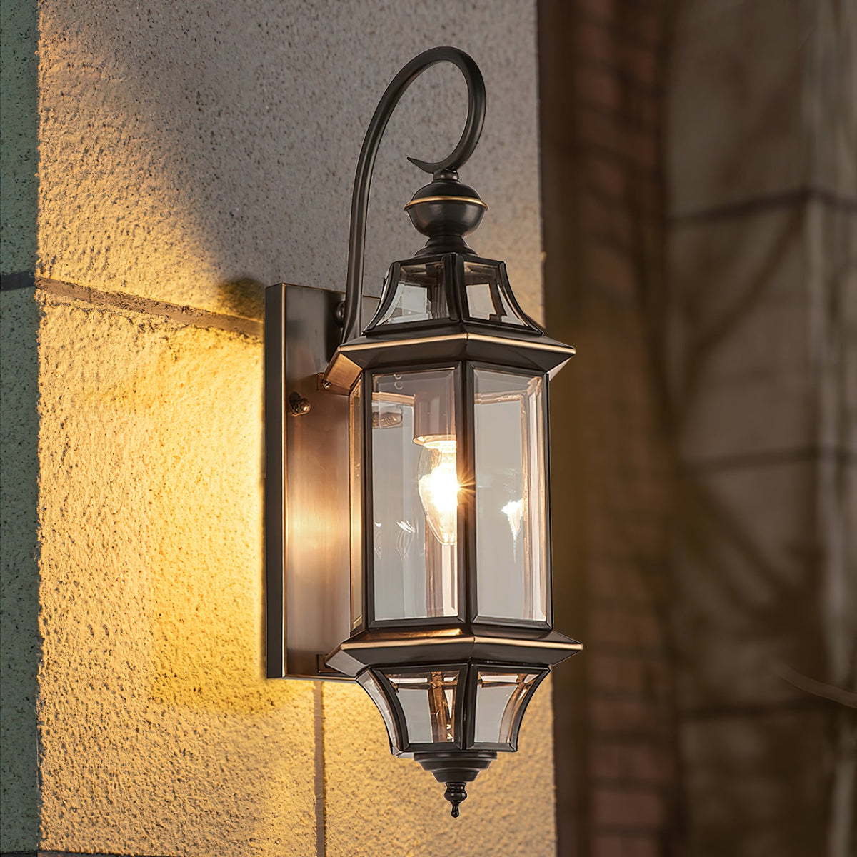 Orsela - Farol de Pared Exterior Clásico de Latón y Cristal en Negro