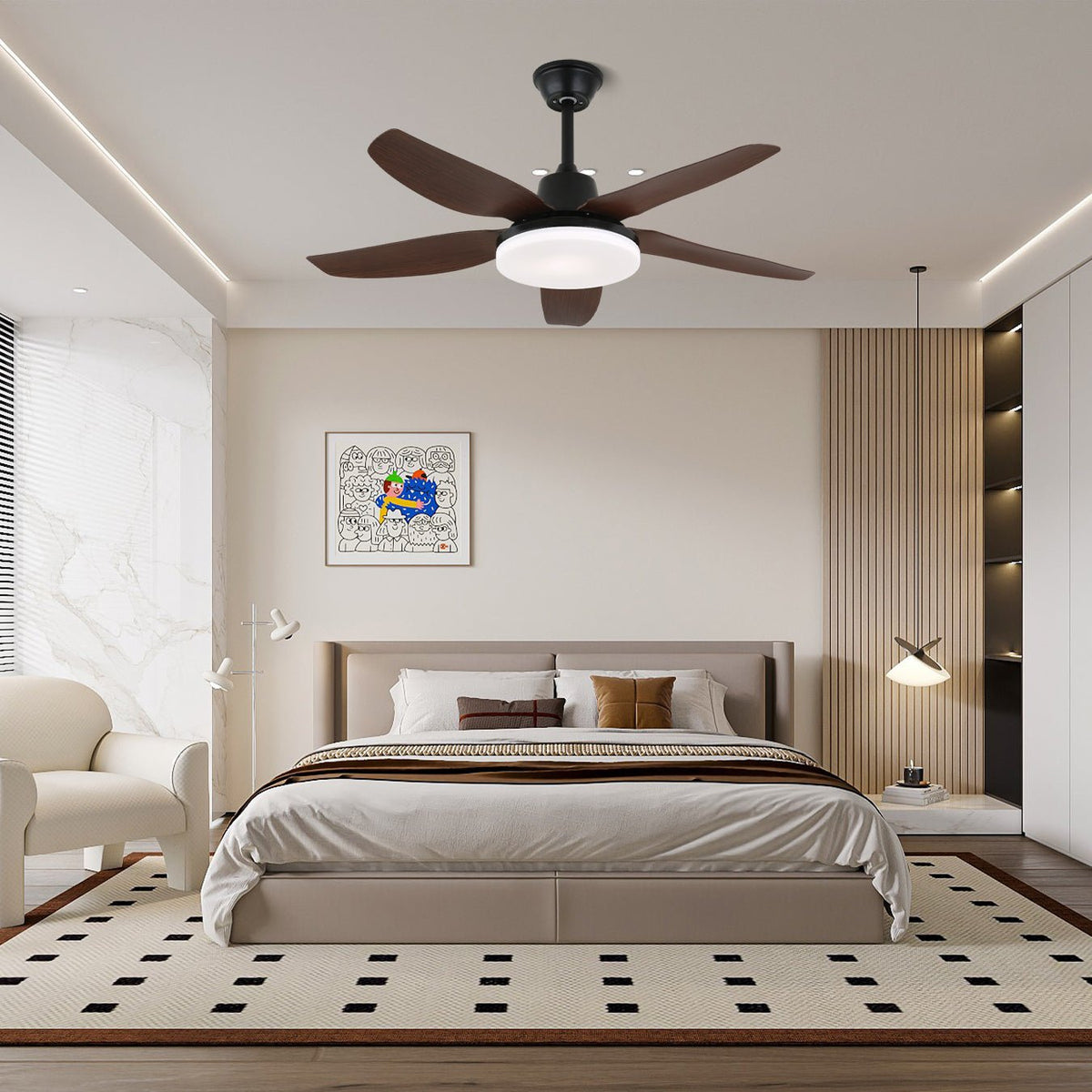 Ventilador de techo con luz Vivaza en un salón amplio – imagen 2