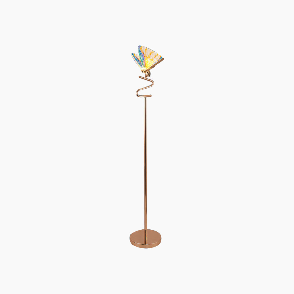Lámpara de pie LED mariposa Volisa – dorada con mariposa iridiscente
