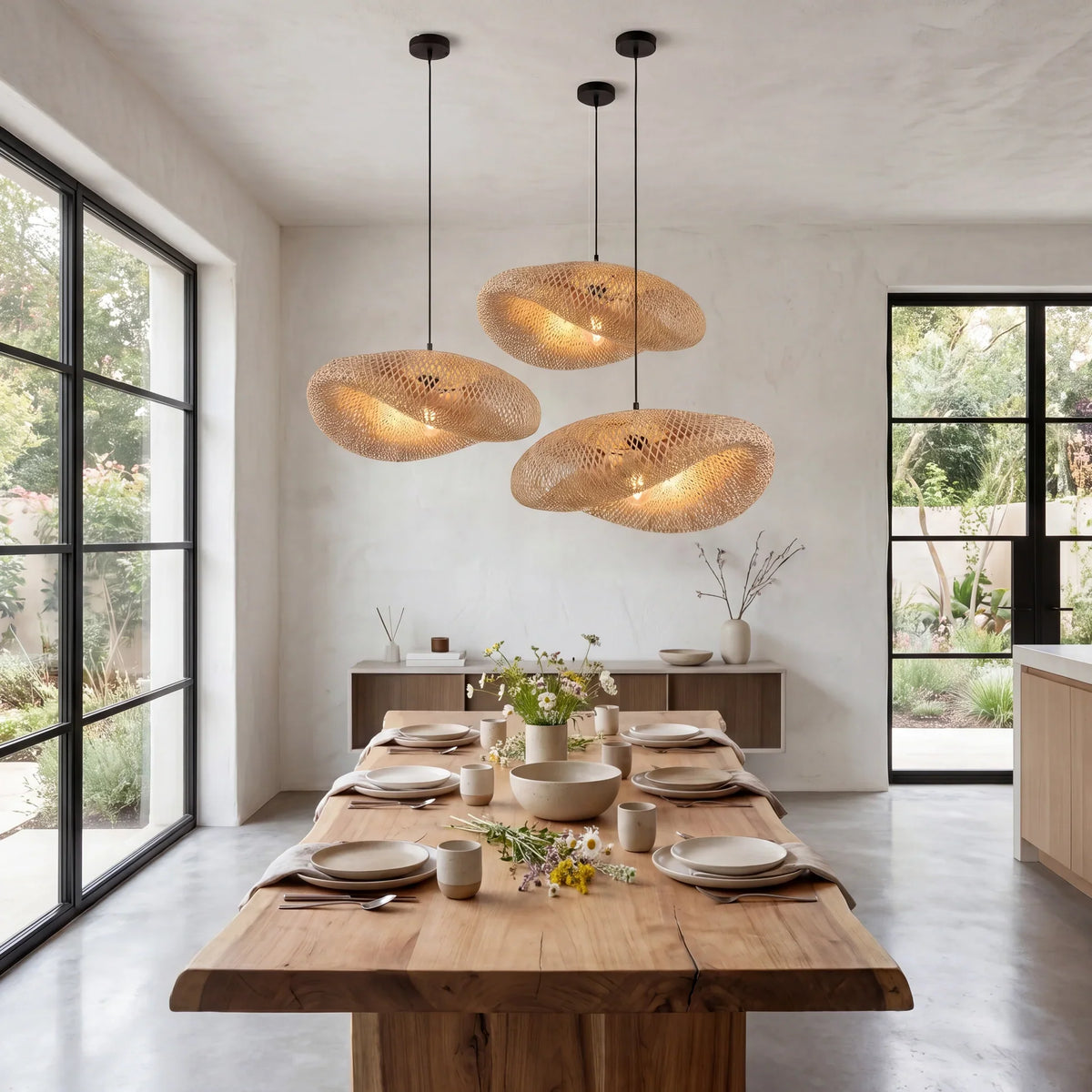 Lámpara colgante de bambú Juncal en un comedor de estilo natural – imagen 6