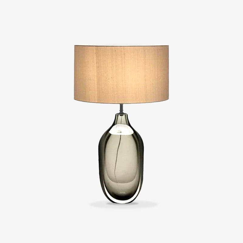Ruminia - Lámpara de Mesa de Cristal Ahumado Soplado con Pantalla de Tela