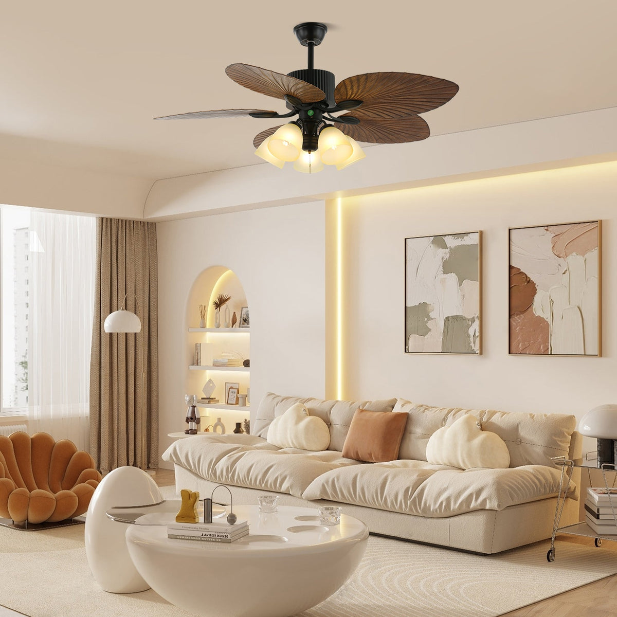 Ventilador de techo con luz Palmeral en un salón de estilo tropical – imagen 5