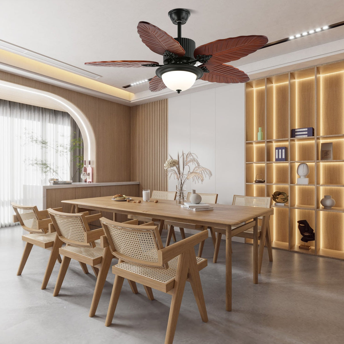 Ventilador de techo con luz Palmeral en un salón de estilo tropical – imagen 3