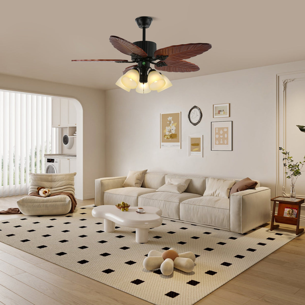 Ventilador de techo con luz Palmeral en un salón de estilo tropical – imagen 2