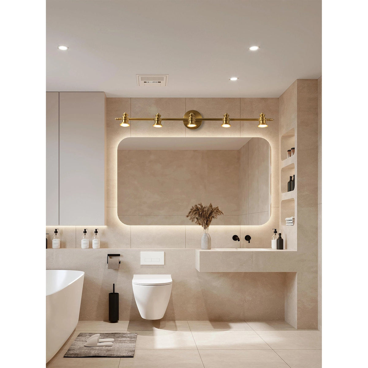 Aplique de pared de latón con focos Focira iluminando una pared – imagen 8