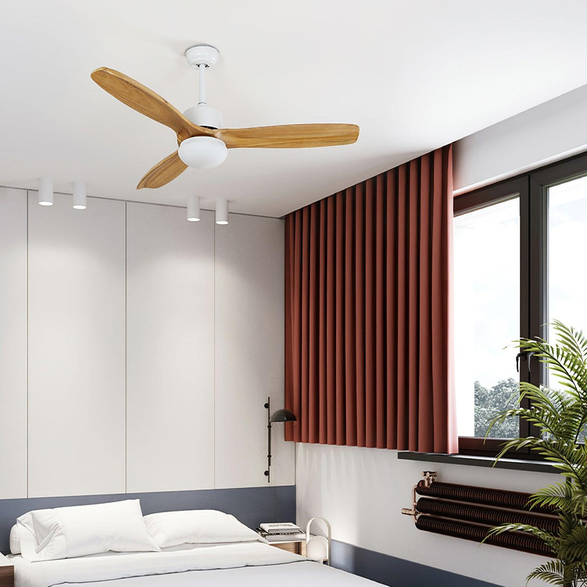 Ventilador de techo con luz Ribera en un dormitorio sereno – imagen 5