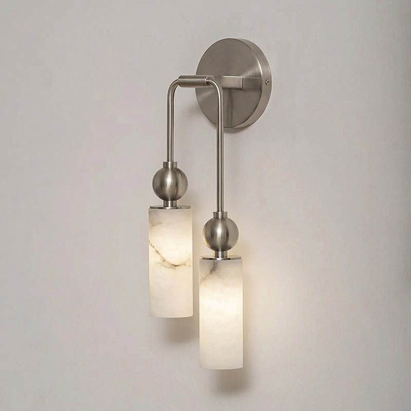 Aplique de pared de alabastro Halbara – 2 luces, níquel satinado