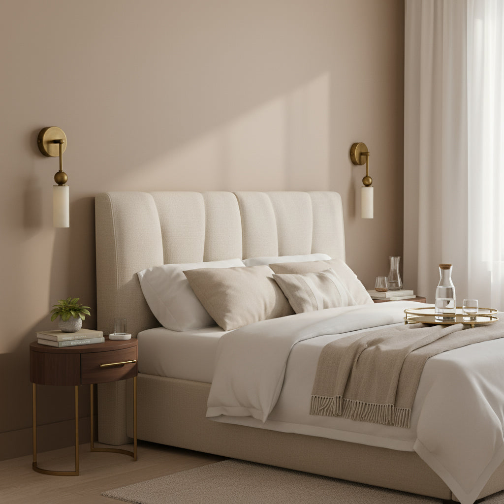 Aplique de pared de alabastro Halbara junto a la cama – imagen 21