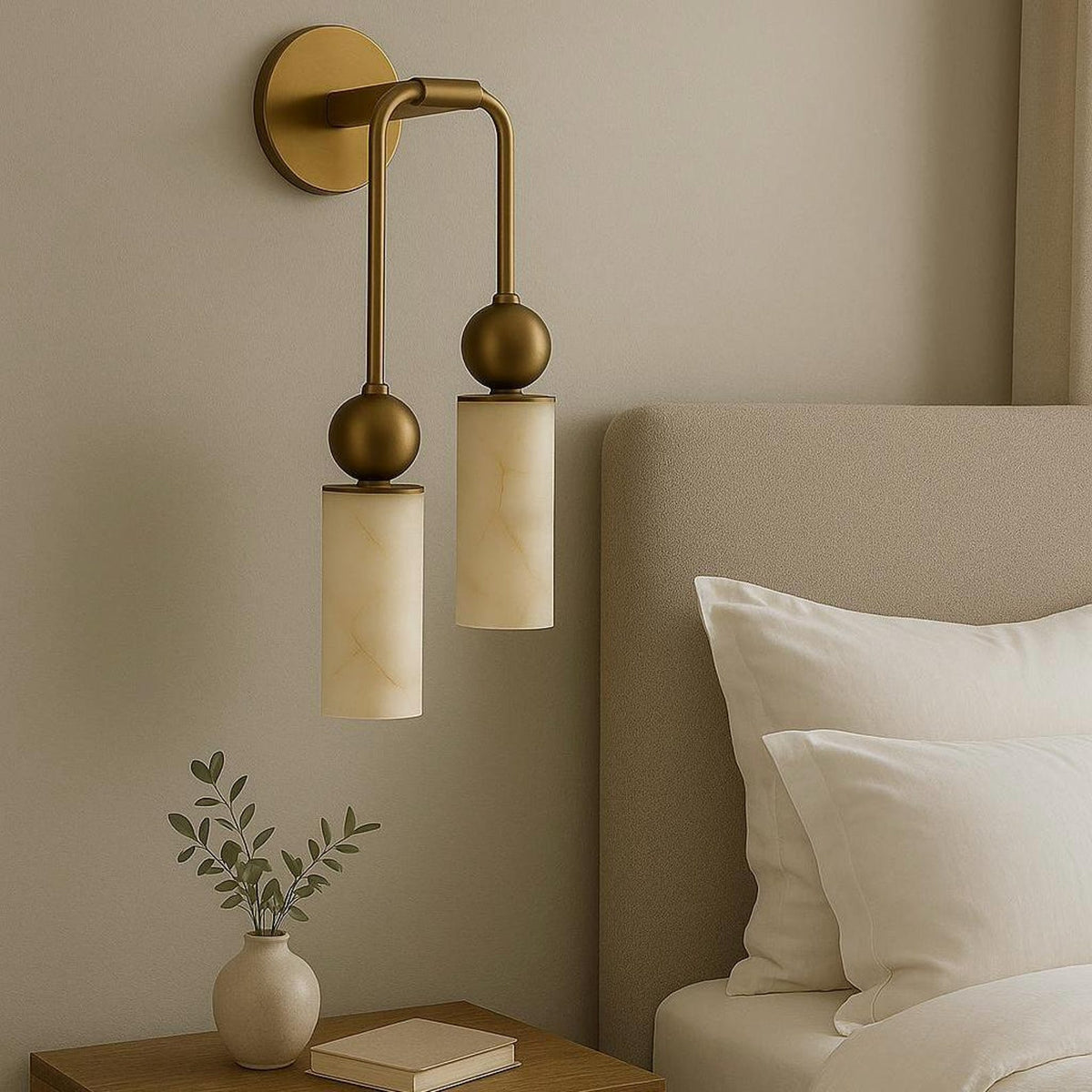 Aplique de pared de alabastro Halbara junto a la cama – imagen 10