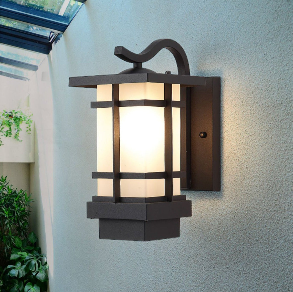 Jilaro - Aplique de Pared Exterior Farol Retro de Hierro y Cristal Mate