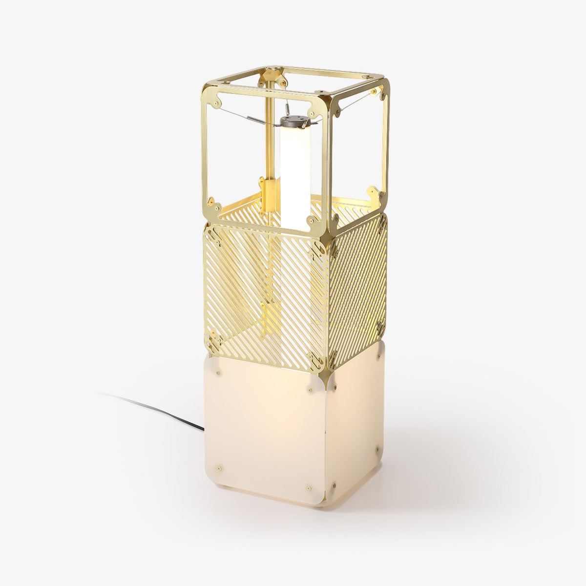 Sorina - Lámpara de Pie Modular LED con Cubos Dorados y Difusor Blanco