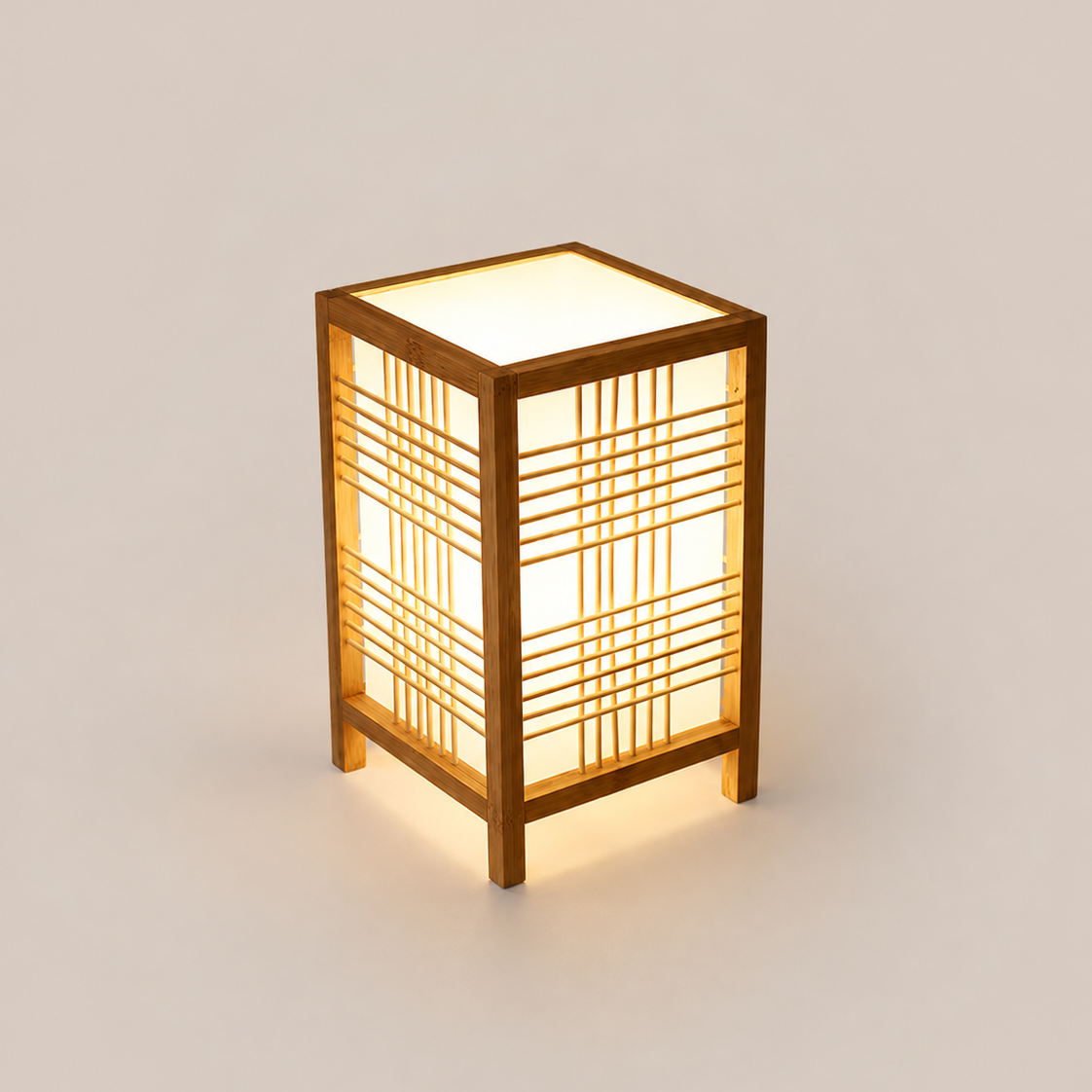 Rejala - Lámpara de Mesa Japandi de Bambú Tejido con Difusor de Lino