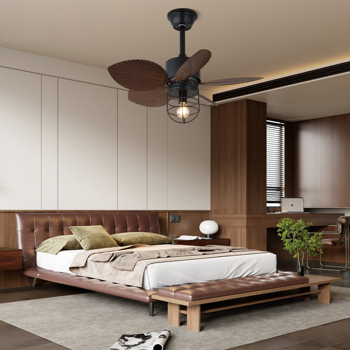 Ventilador de techo con luz Palmeta en un dormitorio de estilo tropical – imagen 2