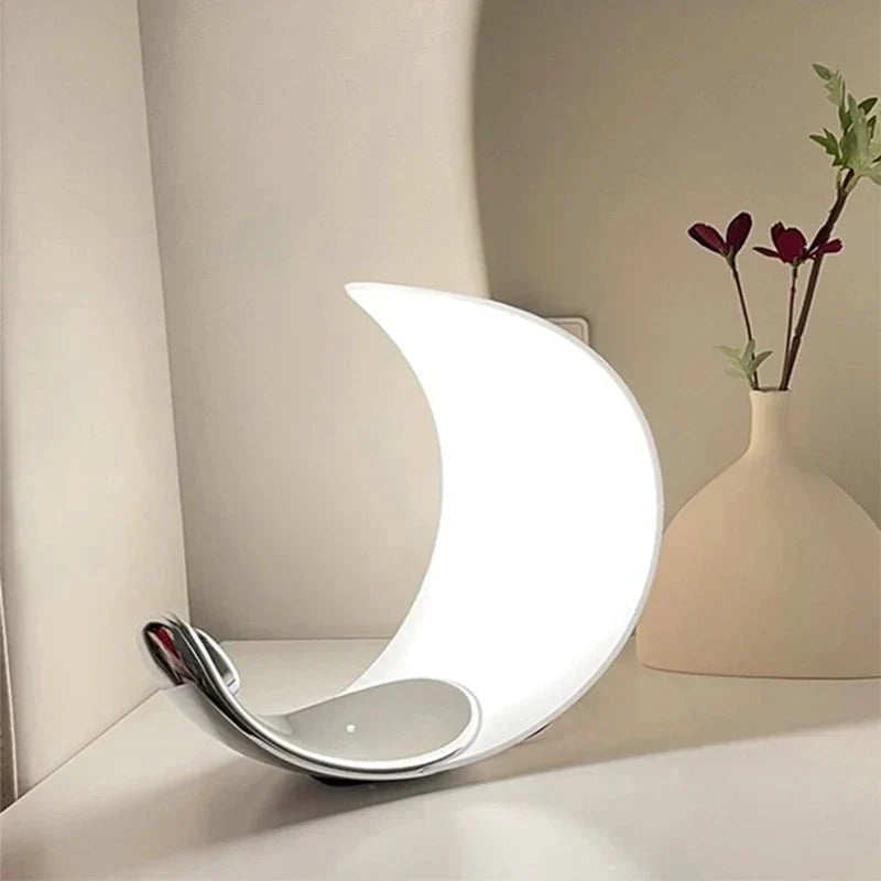 Deluna - Lámpara de Mesa LED Media Luna Regulable Blanca y Cromada