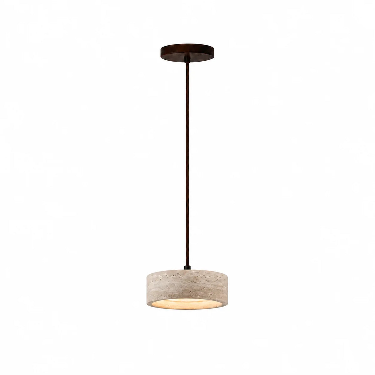 Lámpara colgante de travertino Rodela – Ø 20 × 7 cm, cilíndrica, 1 luz