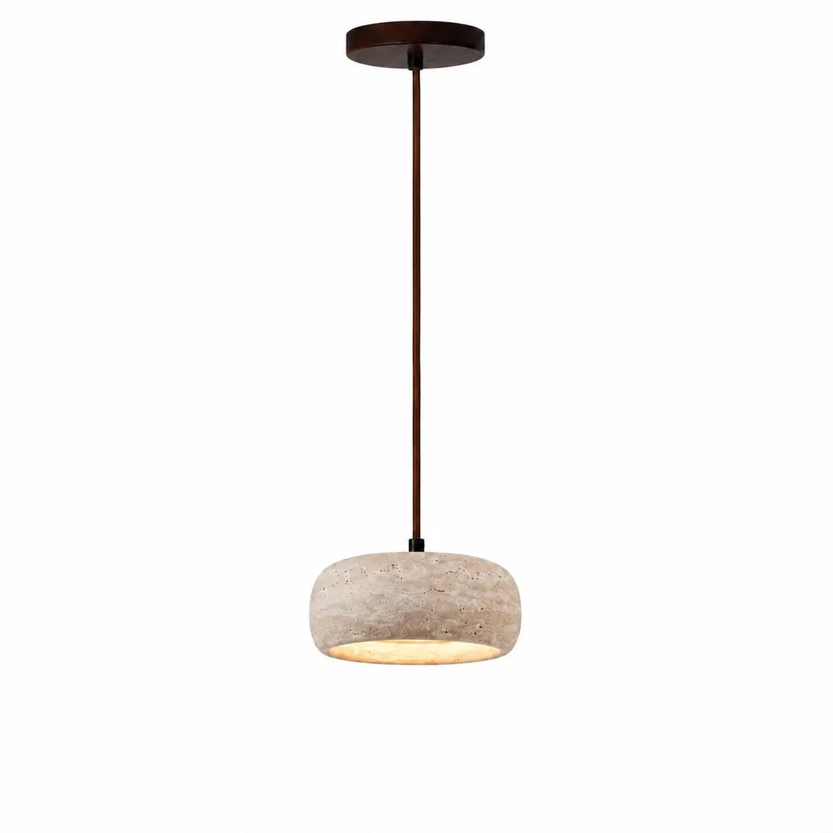 Lámpara colgante de travertino Rodela – Ø 20 × 7 cm, cilindro redondeado, 1 luz