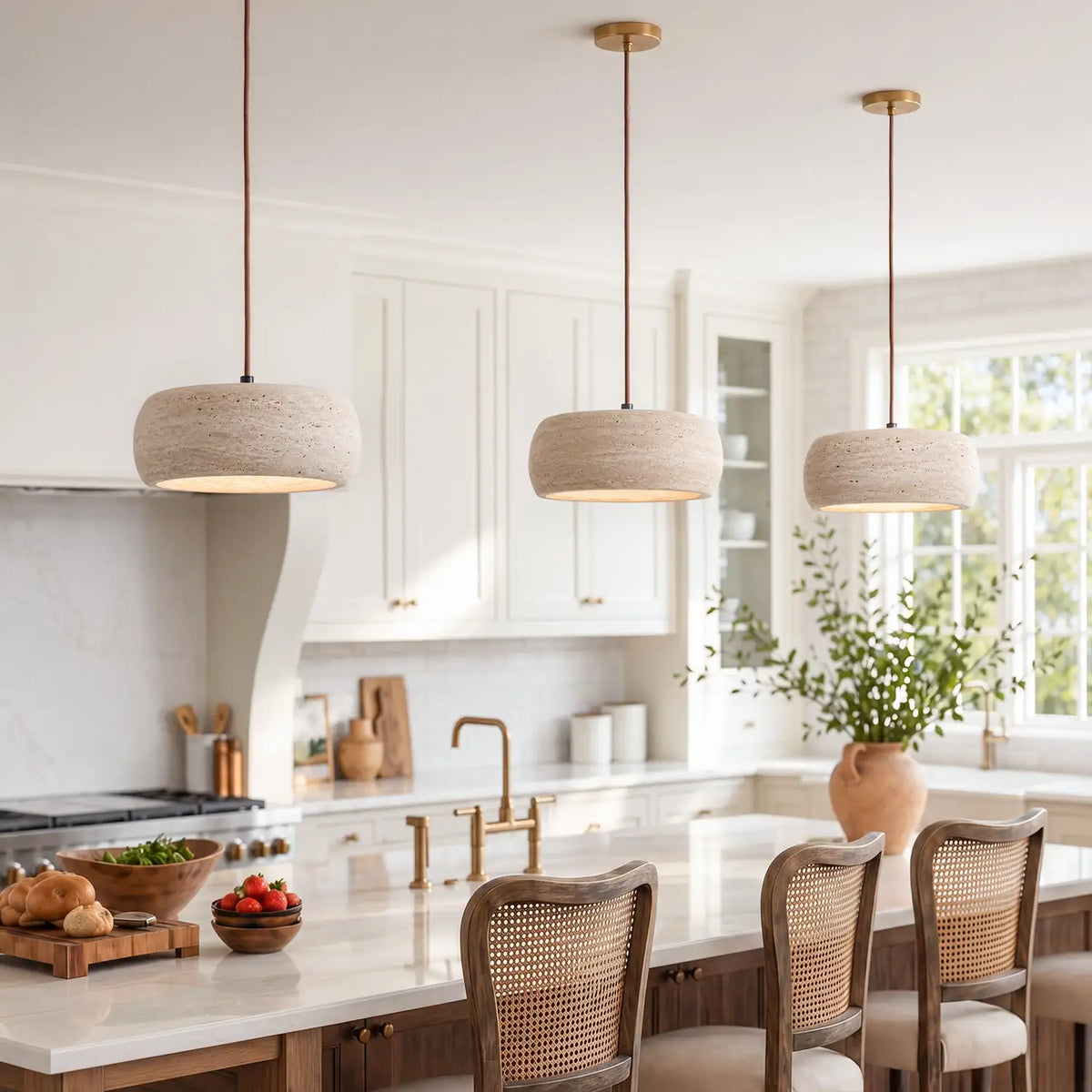 Lámpara colgante de travertino Rodela sobre una mesa de comedor – imagen 20