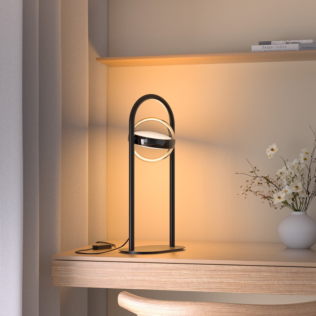 Nimbela - Lámpara de Mesa LED Regulable con Esfera de Cristal Giratoria