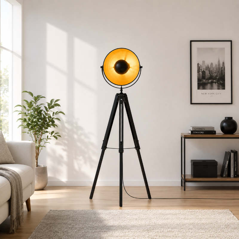 Lámpara de pie trípode Trepiela en un salón de estilo industrial – imagen 2