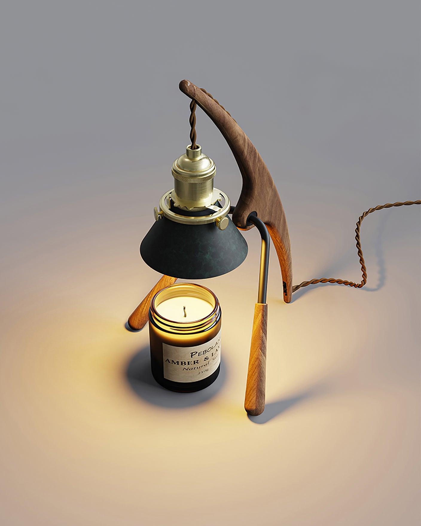 Lámpara Calentadora de Velas de Madera de Nogal con Aromaterapia – Diseño Retro y Elegante 7