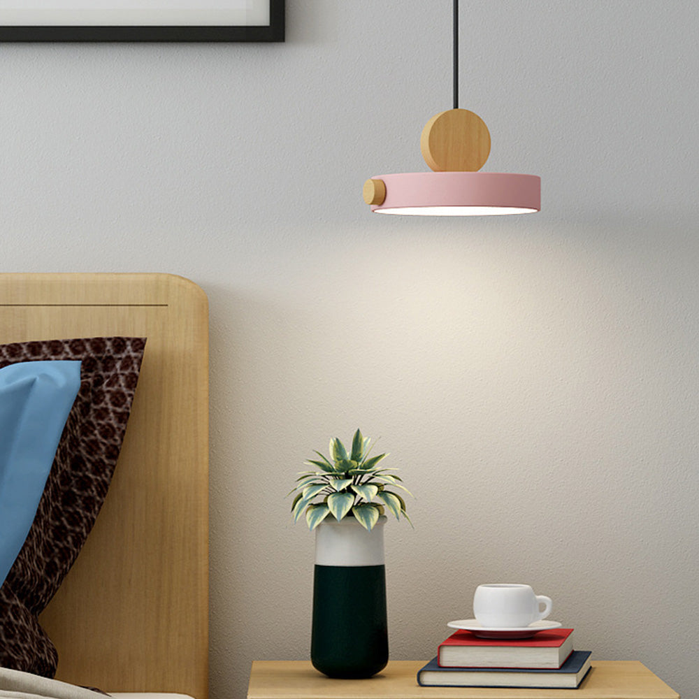 Lámpara Colgante LED Redonda de Madera Colorida – Iluminación Moderna para Cocina y Sala 4