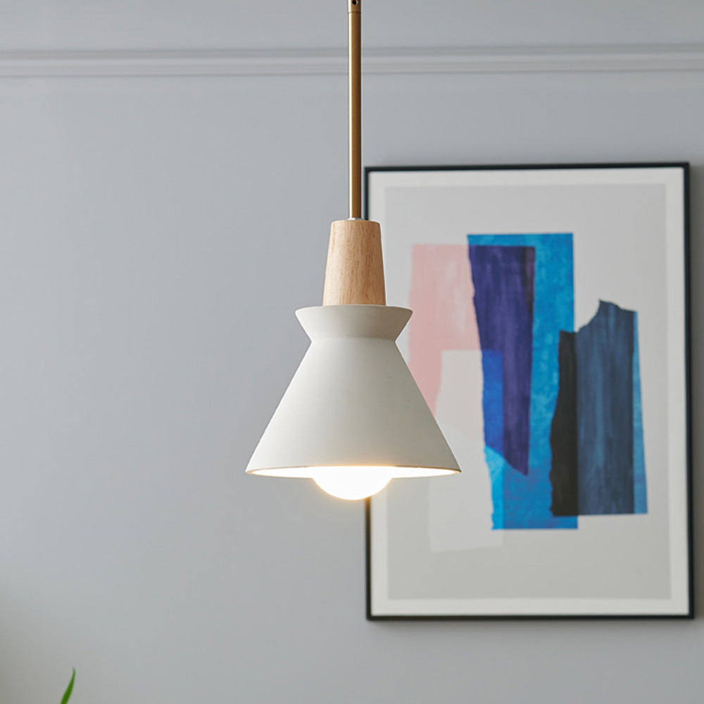 Lámpara Colgante Moderna de Concreto Blanco con Diseño Geométrico y Altura Ajustable 1