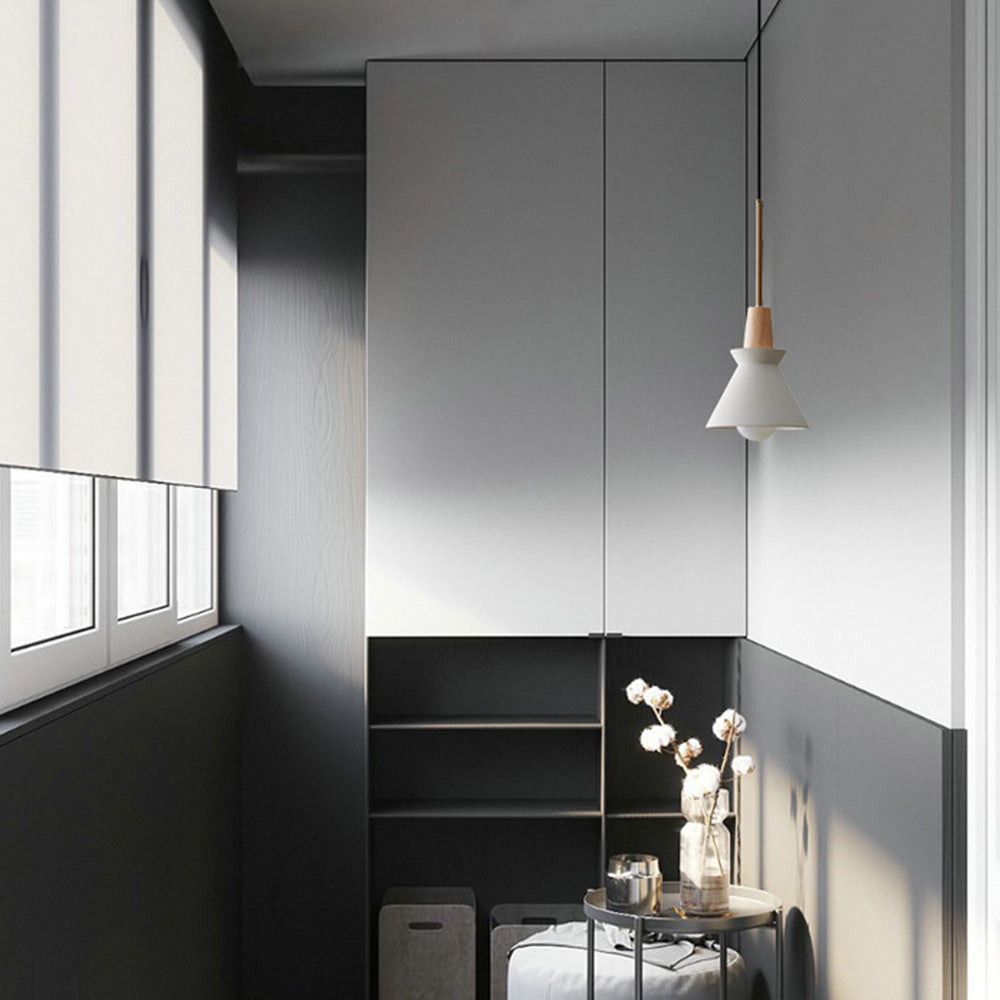 Lámpara Colgante Moderna de Concreto Blanco con Diseño Geométrico y Altura Ajustable 4
