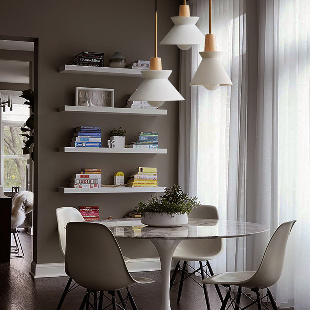Lámpara Colgante Moderna de Concreto Blanco con Diseño Geométrico y Altura Ajustable 6