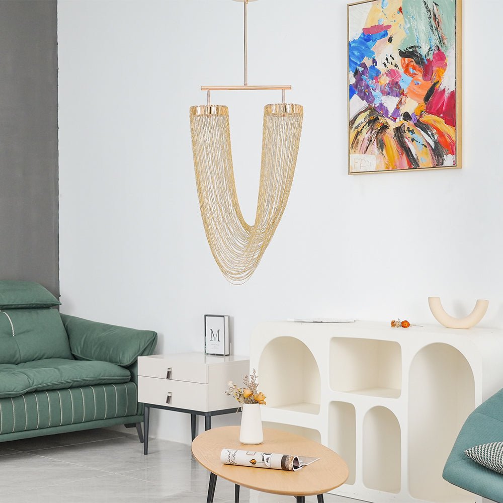 Lámpara Colgante Moderna de Diseño Elegante con LED Integrado y Cadenas de Cobre – 48cm x 70cm, Ideal para Techo 3