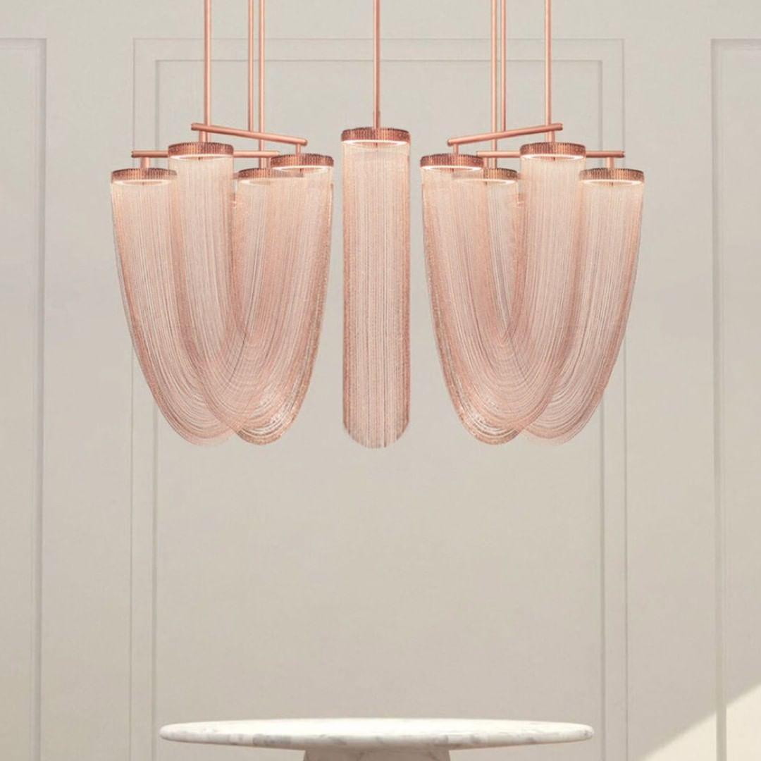 Lámpara Colgante Moderna de Diseño Elegante con LED Integrado y Cadenas de Cobre – 48cm x 70cm, Ideal para Techo 5