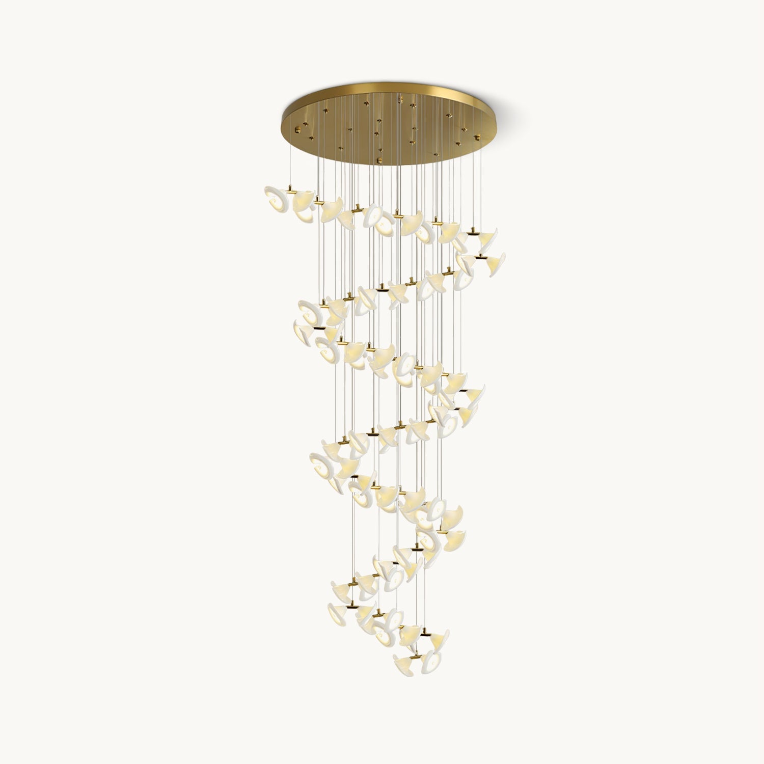 Lámpara Colgante Moderna de Diseño Floral en Oro y Cerámica Blanca, Personalizable de 14 a 128 Luces, Ideal para Interior 1