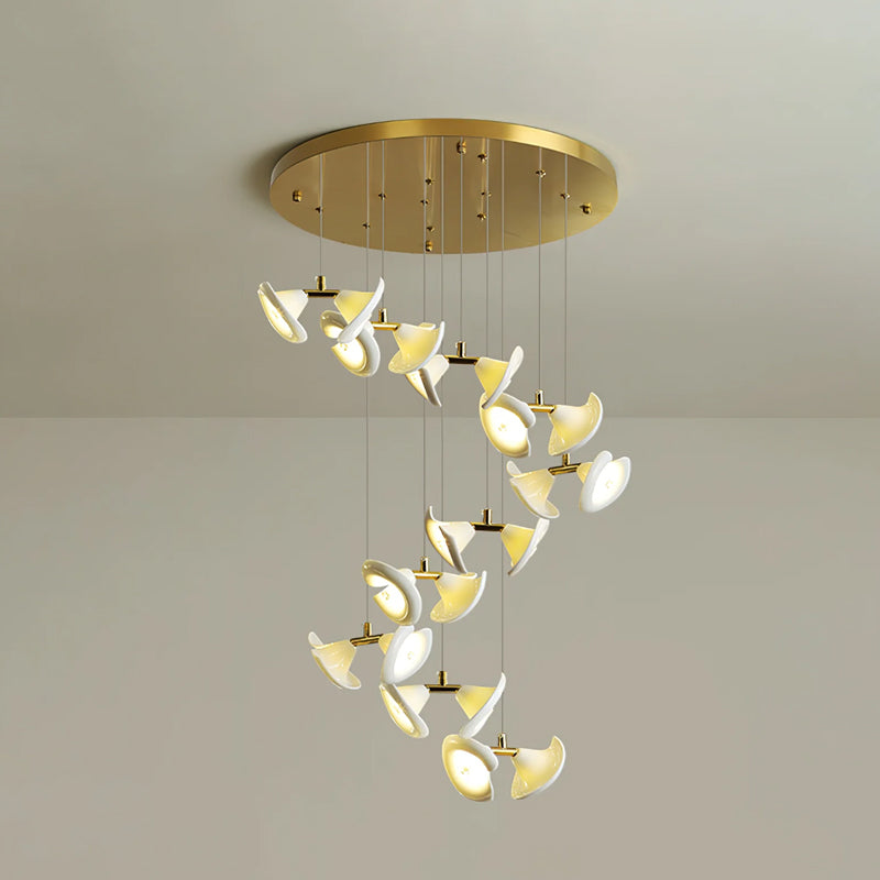 Lámpara Colgante Moderna de Diseño Floral en Oro y Cerámica Blanca, Personalizable de 14 a 128 Luces, Ideal para Interior 12