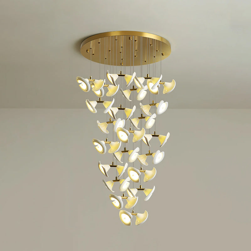 Lámpara Colgante Moderna de Diseño Floral en Oro y Cerámica Blanca, Personalizable de 14 a 128 Luces, Ideal para Interior 13
